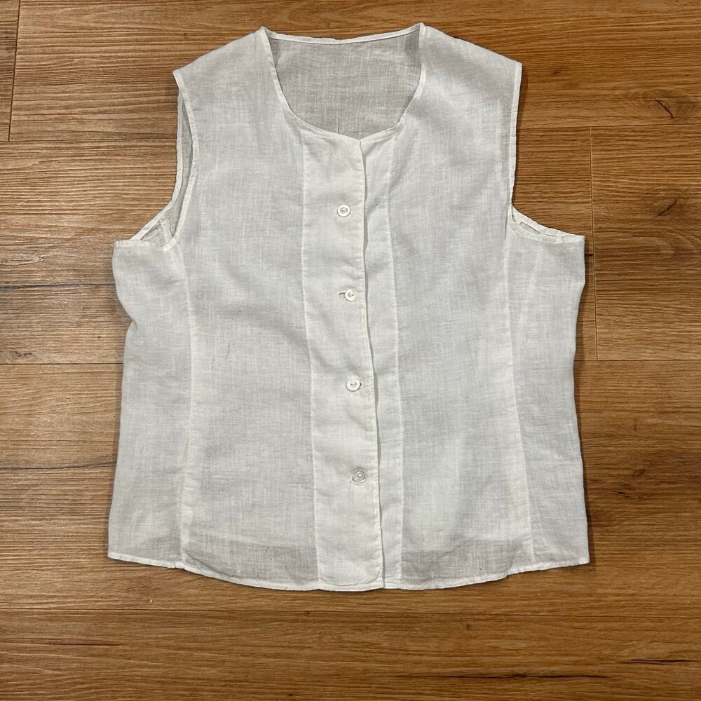 Antique White Cotton Muslin Blouse S Button Front Semi Sheer Handmade Prairie -